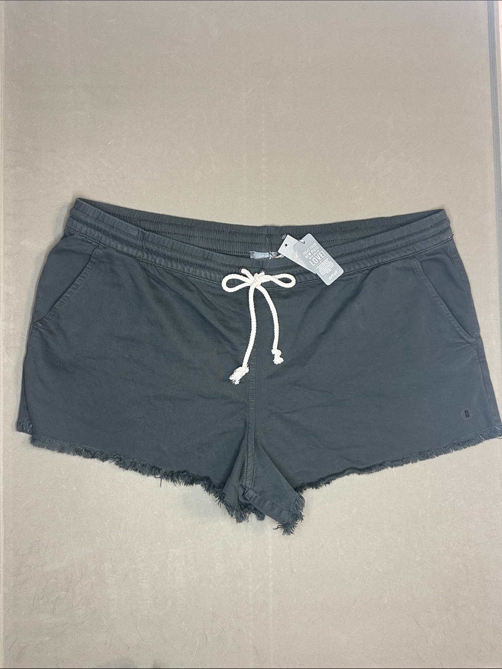 aerie Charcoal Frayed Hem Drawstring Shorts - XL